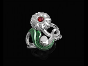 pretty rose with stalk-ring 3D प्रिंट मॉडल