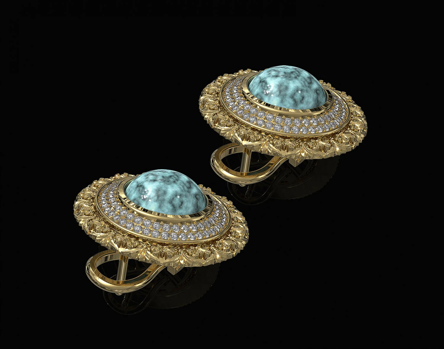 oriental cabochon earrings 3D Print Model .c4d .max .obj .3ds .fbx .stl .blend 