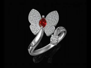 simple butterfly ring with diamond 3D Print Model