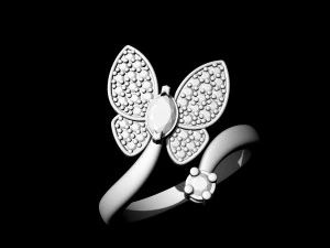 simple butterfly ring with diamond 3D Print Model