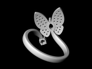 simple butterfly ring with diamond 3D Print Model