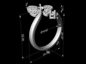 simple butterfly ring with diamond 3D Print Model