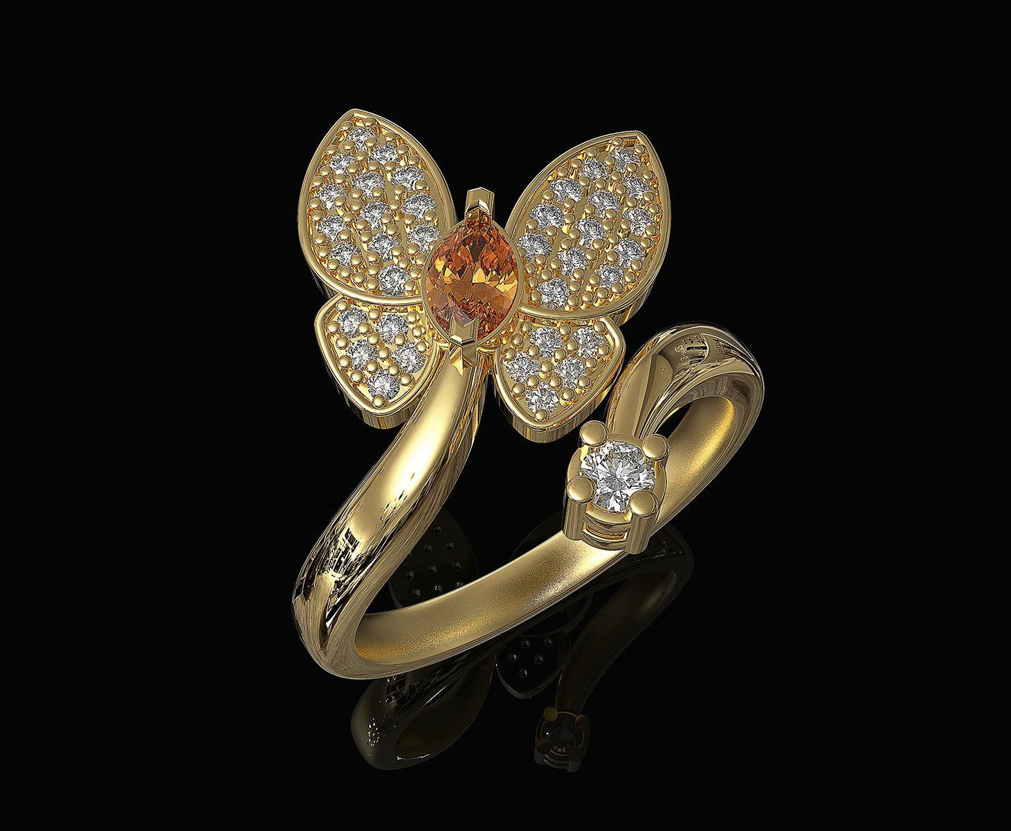 simple butterfly ring with diamond 3D Print Model .c4d .max .obj .3ds .fbx .stl .blend 