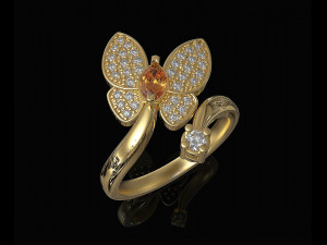 simple butterfly ring with diamond 3D Print Model