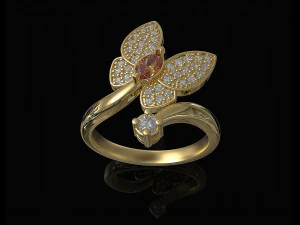 simple butterfly ring with diamond 3D Print Model