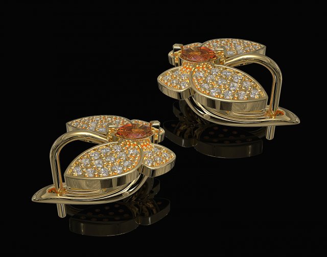 simple butterfly earrings with diamond 3D Print Model .c4d .max .obj .3ds .fbx .stl .blend 