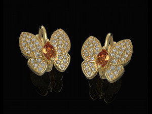 simple butterfly earrings with diamond 3D Print Model