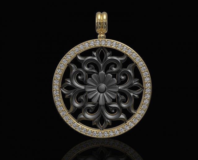 gothic floral pendant with diamond frame 3D Baskı Modeli .c4d .max .obj .3ds .fbx .stl .blend 