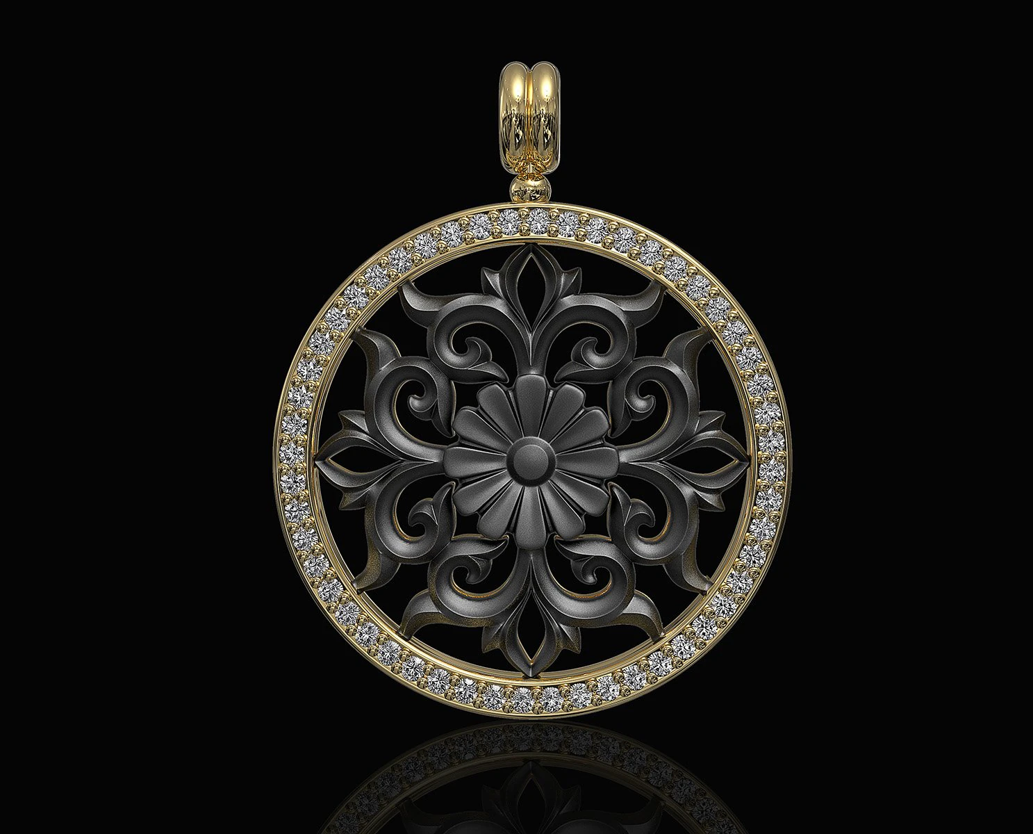 gothic floral pendant with diamond frame 3D Print Model .c4d .max .obj .3ds .fbx .stl .blend 