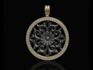 gothic floral pendant with diamond frame Modèles 3D en vedette