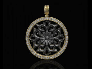 готичний квітковий кулон з діамантовою оправою 3D Принт Модель