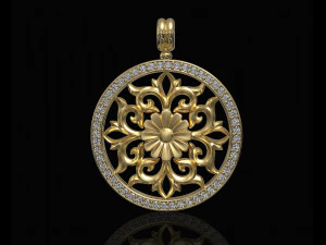 gothic floral pendant with diamond frame 3D Print Model