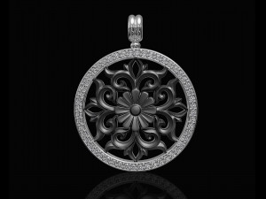 gothic floral pendant with diamond frame 3D Baskı Modeli