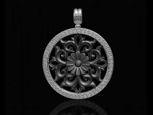 gothic floral pendant with diamond frame 3D Print Model