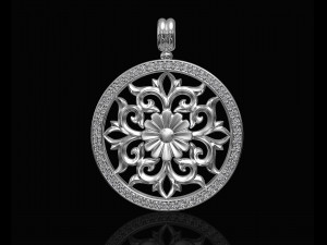 gothic floral pendant with diamond frame 3D Baskı Modeli