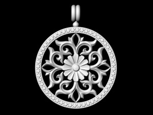 gothic floral pendant with diamond frame 3D Baskı Modeli
