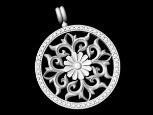 gothic floral pendant with diamond frame 3D Print Model