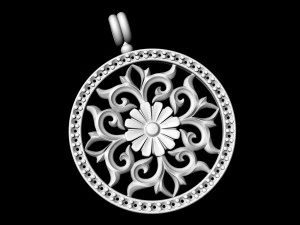 gothic floral pendant with diamond frame 3D Print Model