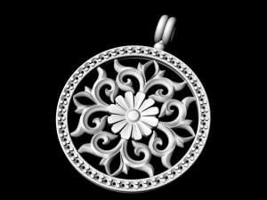 gothic floral pendant with diamond frame 3D Print Model
