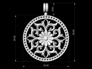 gothic floral pendant with diamond frame 3D Baskı Modeli