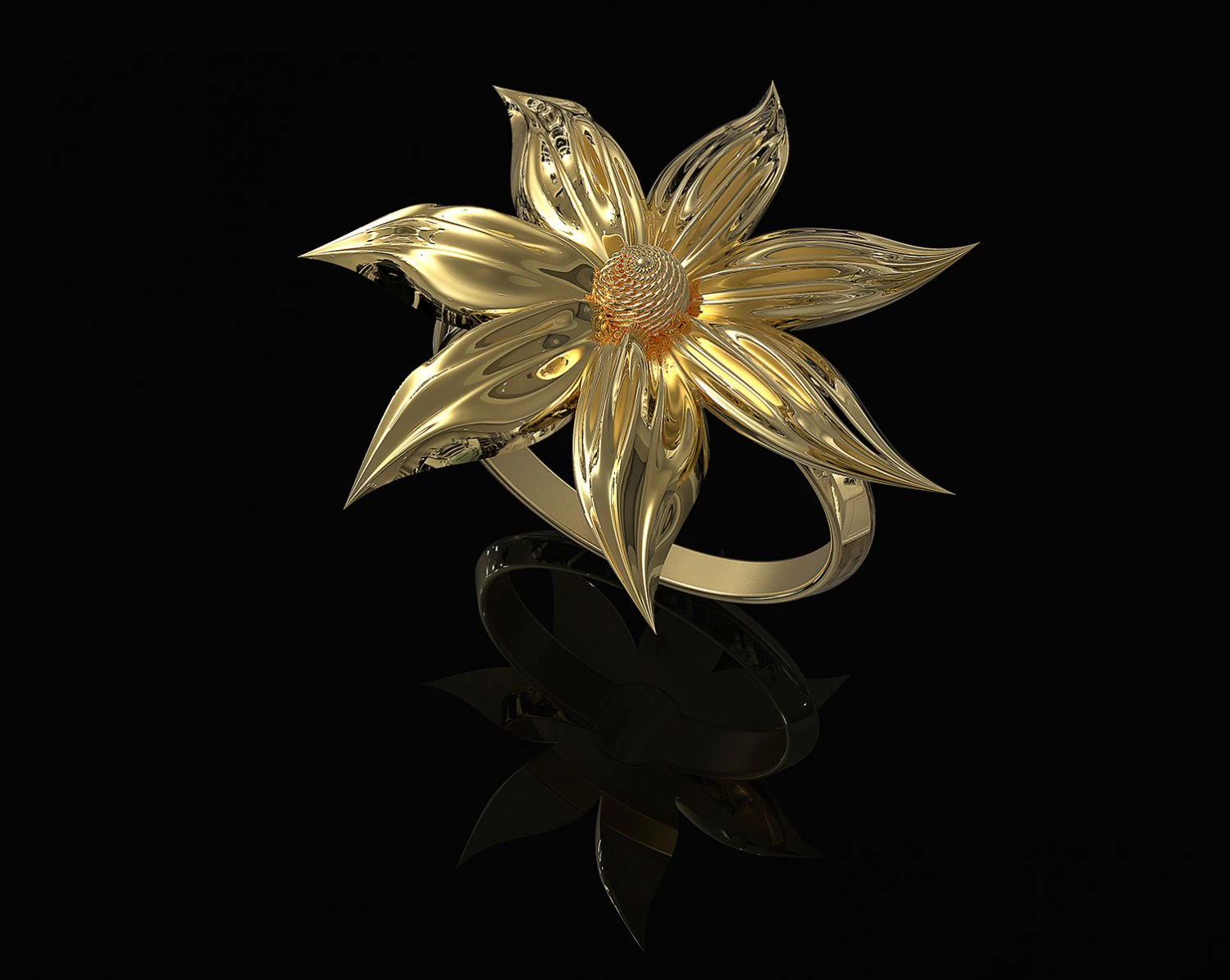 flower with long leaves ring 3D Print Model .c4d .max .obj .3ds .fbx .stl .blend