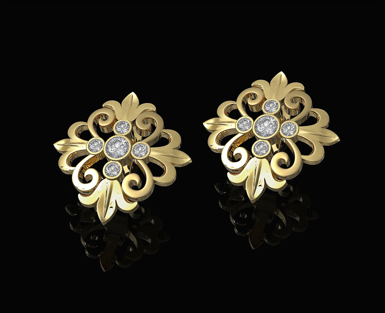 oriental flower earrings 3D Print Model .c4d .max .obj .3ds .fbx .stl .blend