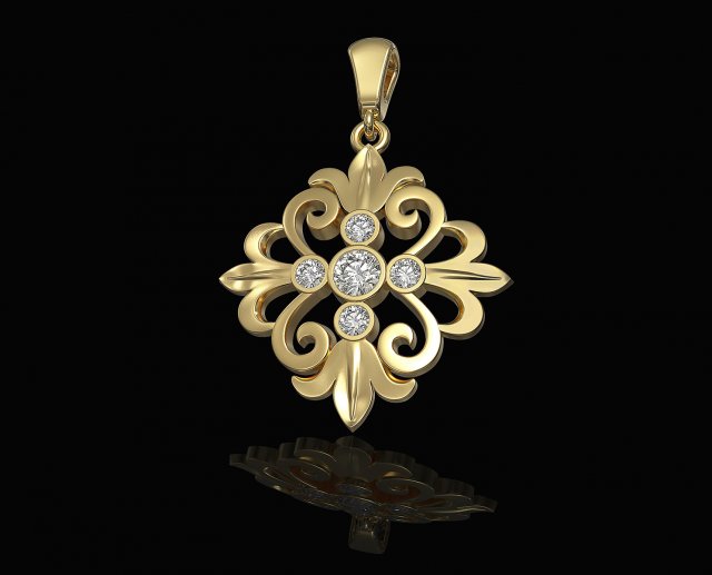 oriental flower pendant 3Dプリントモデル .c4d .max .obj .3ds .fbx .stl .blend 