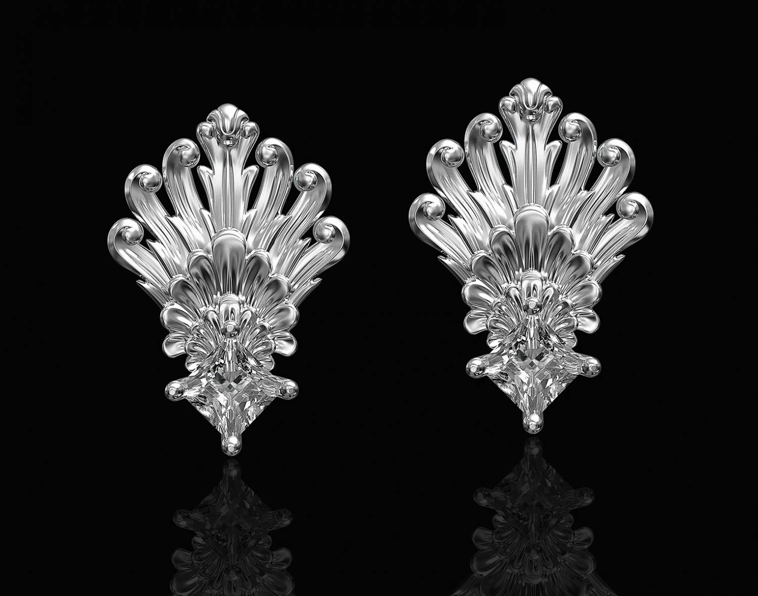 artistic peacock tail earrings 3D Print Model .c4d .max .obj .3ds .fbx .stl .blend