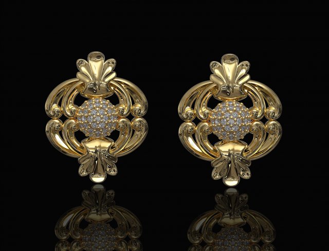 earrings with central ball of gems Modèles 3D en vedette .c4d .max .obj .3ds .fbx .stl .blend 