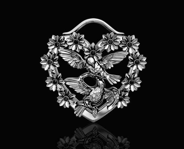 birds in heart bouquet pendant 3D-printmodel .c4d .max .obj .3ds .fbx .stl .blend 
