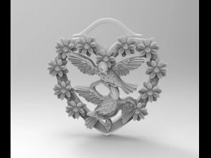 birds in heart bouquet pendant 3D Print Model