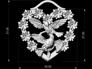 birds in heart bouquet pendant 3D-printmodel