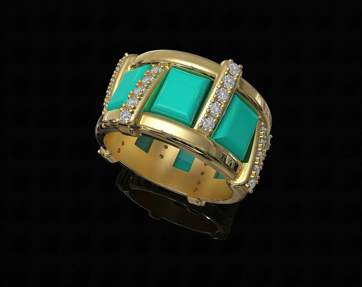Stair Ring with cabochon 3D Print Model .c4d .max .obj .3ds .fbx .stl .blend 