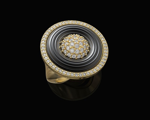 Swirl with central ball of gems Ring 3D 프린트 모델 .c4d .max .obj .3ds .fbx .stl .blend 