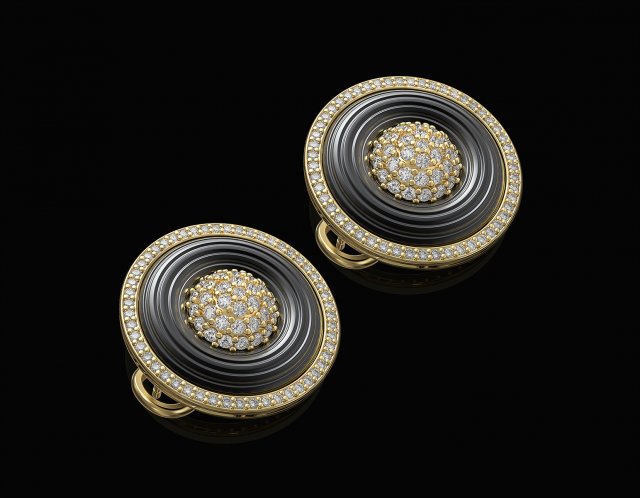 Swirl with central ball of gems Earrings 3D Print Model .c4d .max .obj .3ds .fbx .stl .blend 