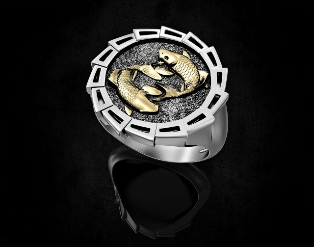 Yin Yang-Carp fishes Ring 3Dプリントモデル .c4d .max .obj .3ds .fbx .stl .blend 