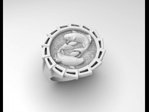 Yin Yang-Carp fishes Ring 3Dプリントモデル