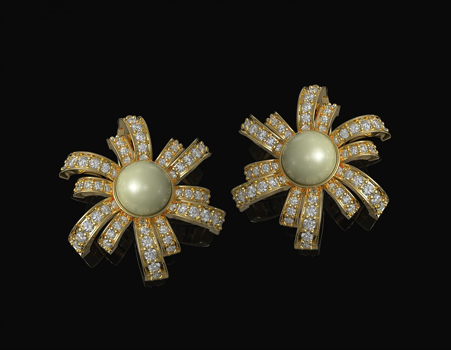 Pearl fan earrings 3D Print Model .c4d .max .obj .3ds .fbx .stl .blend