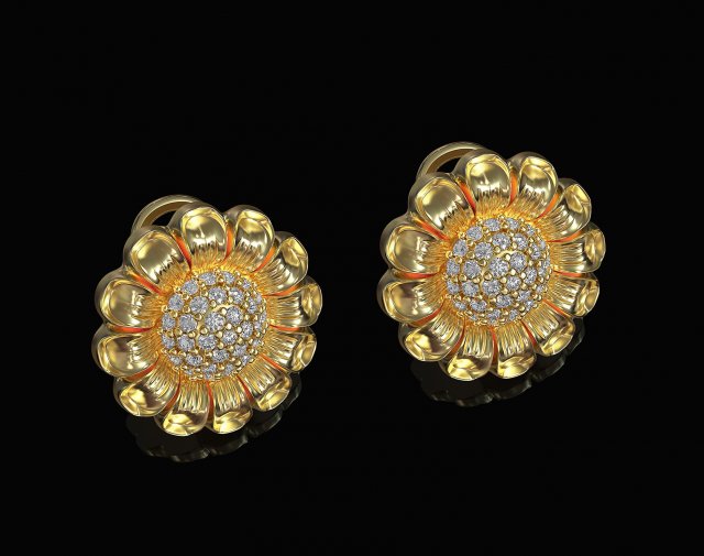 Flower Earrings with gems ball 3D 打印模型 .c4d .max .obj .3ds .fbx .stl .blend 