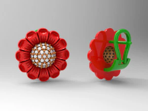 Flower Earrings with gems ball 3D Print Model