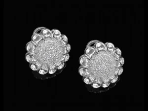Flower Earrings with gems ball 3D Print Model