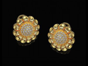 Flower Earrings with gems ball 3D 打印模型