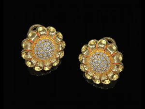 Flower Earrings with gems ball 3D Print Model