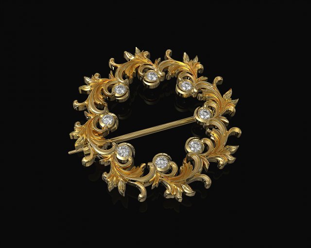 Leaves brooch with gems Model Cetak 3D .c4d .max .obj .3ds .fbx .stl .blend 