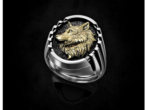 Wolf profile ring 3D-printmodel