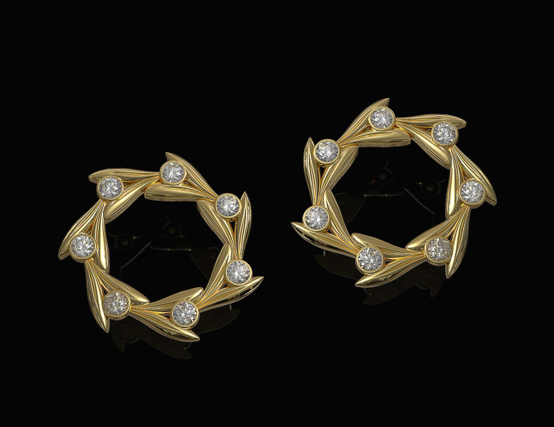 Round leaves earrings 3D print model 3Dプリントモデル .c4d .max .obj .3ds .fbx .stl .blend