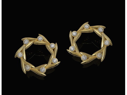 Round leaves earrings 3D print model 3D Print Model