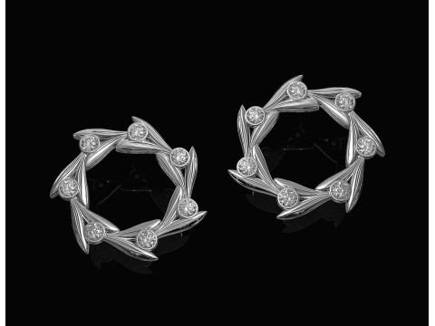 Round leaves earrings 3D print model 3Dプリントモデル