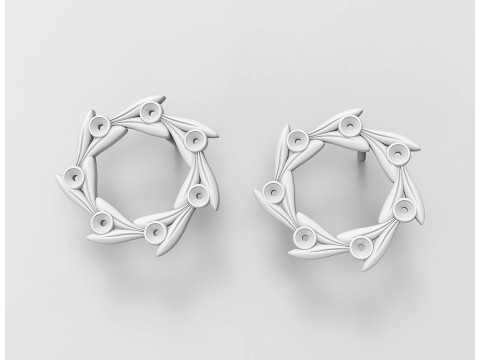 Round leaves earrings 3D print model 3Dプリントモデル