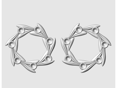 Round leaves earrings 3D print model 3Dプリントモデル